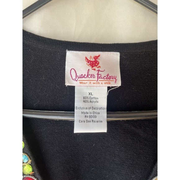 Quacker Factory Black Shirt Women's XL Jeweled Tunic 3/4 Sleeve‎ Top - Picture 2 of 6